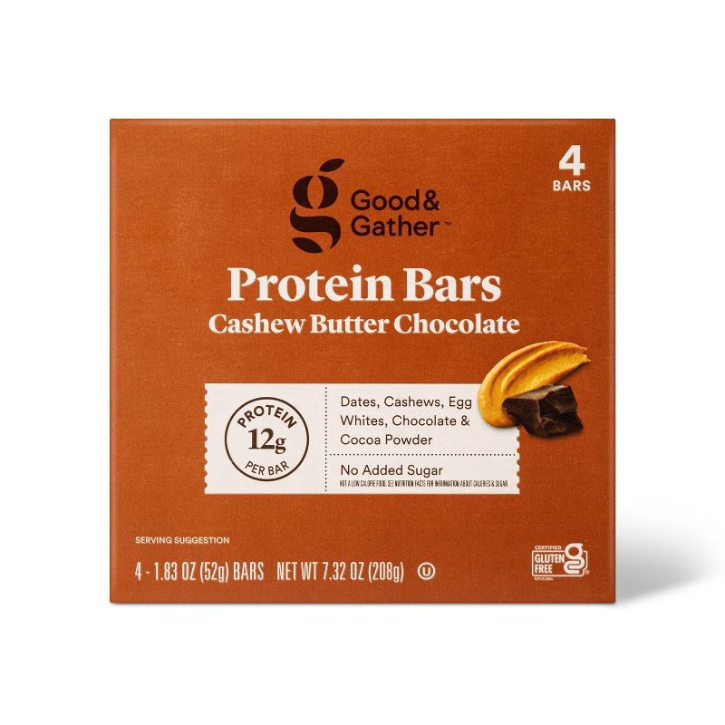 slide 1 of 4, Protein Bars Cashew Butter Chocolate - 7.33oz/4ct - Good & Gather™, 7.33 oz, 4 ct