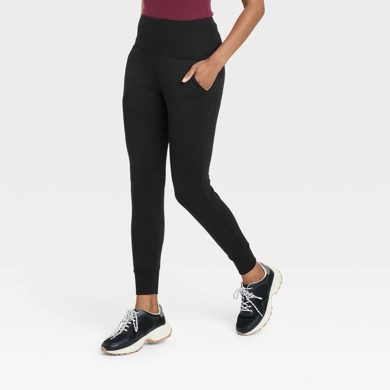 slide 1 of 2, Women's Super Soft High Waisted Joggers with Pockets - A New Day™ Black S, 1 ct