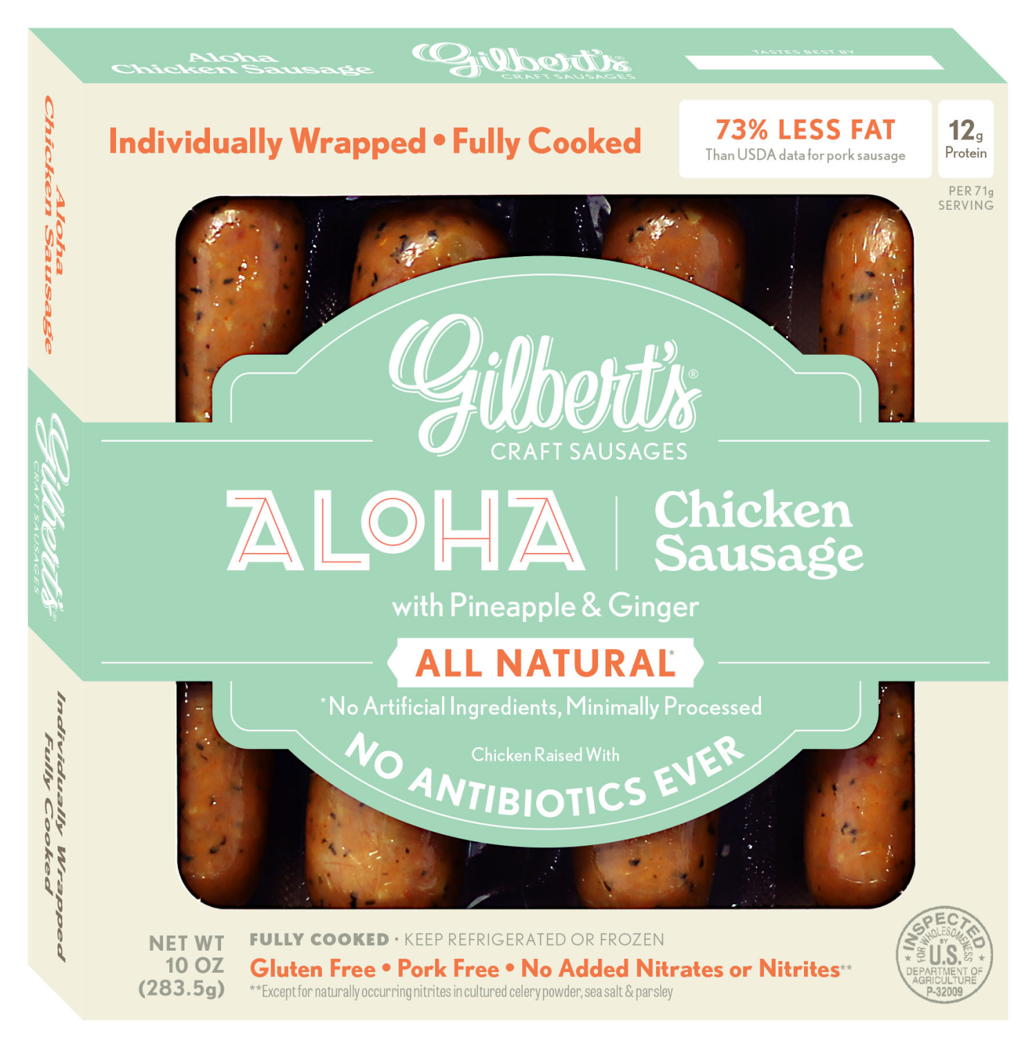 slide 1 of 1, GILBERTS Gilbert's Aloha Chicken Sausage, 10 Oz., 10 oz