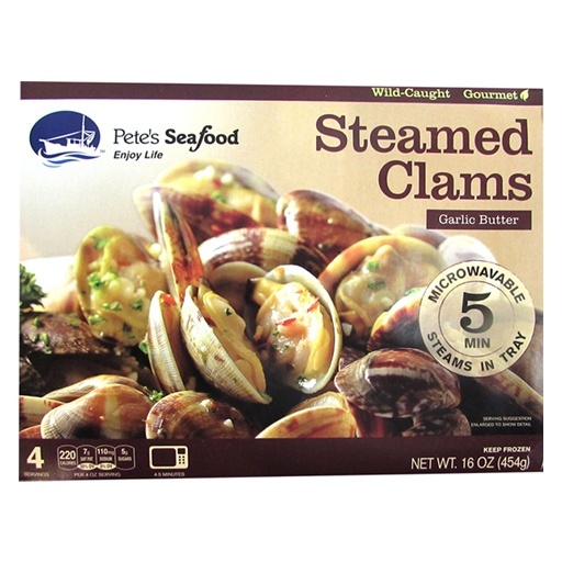 slide 1 of 1, Pete's Seafood Garlic Butter Steamed Clams, 16 oz