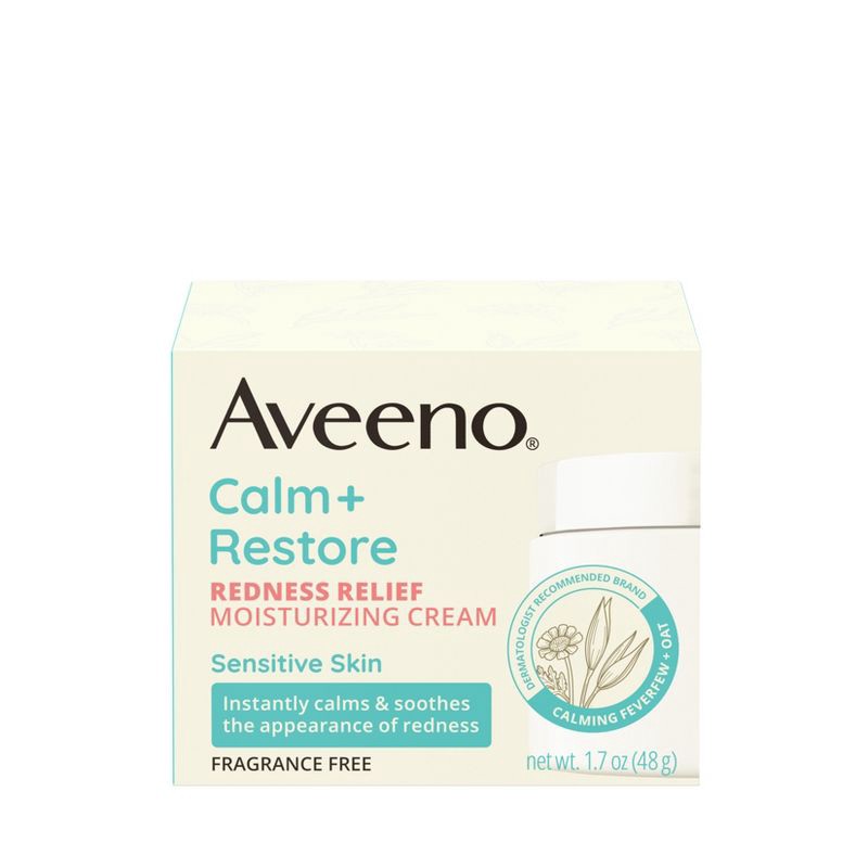slide 2 of 9, Aveeno Calm + Restore Redness Relief Moisturizing Cream for Sensitive Skin - Fragrance Free - 1.7 fl oz, 1.7 fl oz