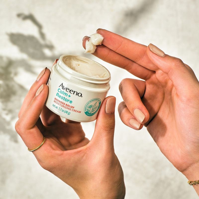 slide 3 of 9, Aveeno Calm + Restore Redness Relief Moisturizing Cream for Sensitive Skin - Fragrance Free - 1.7 fl oz, 1.7 fl oz