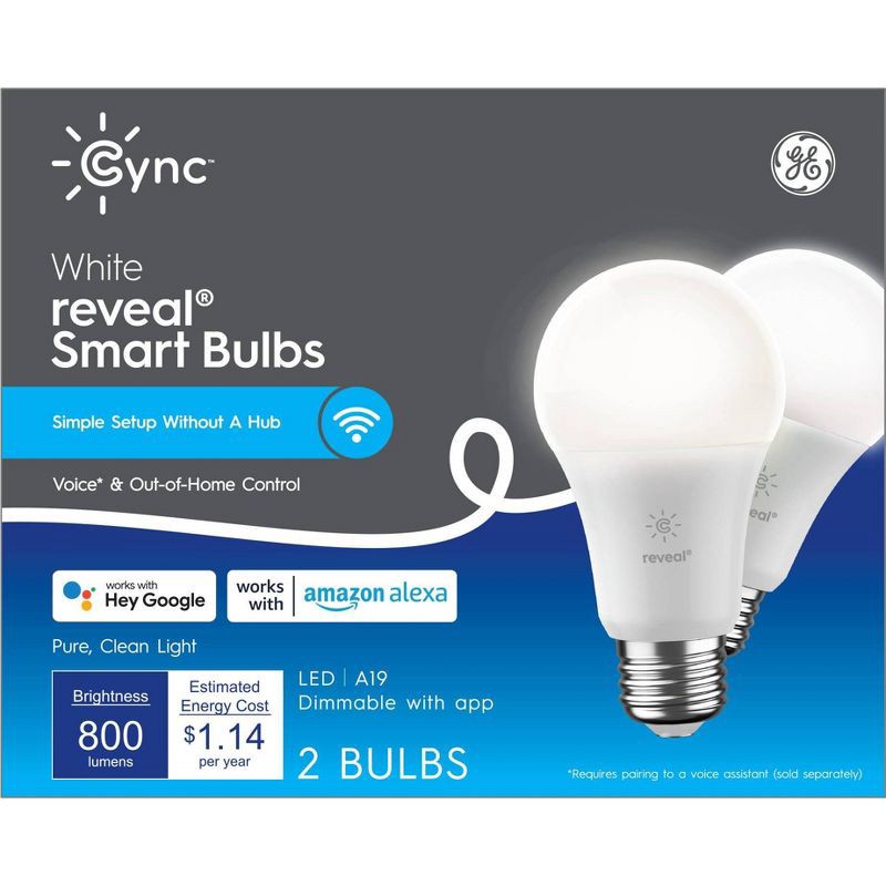 slide 4 of 5, GE Household Lighting GE CYNC 2pk Reveal Smart Light Bulbs, White, Bluetooth and Wi-Fi Enabled, 2 ct