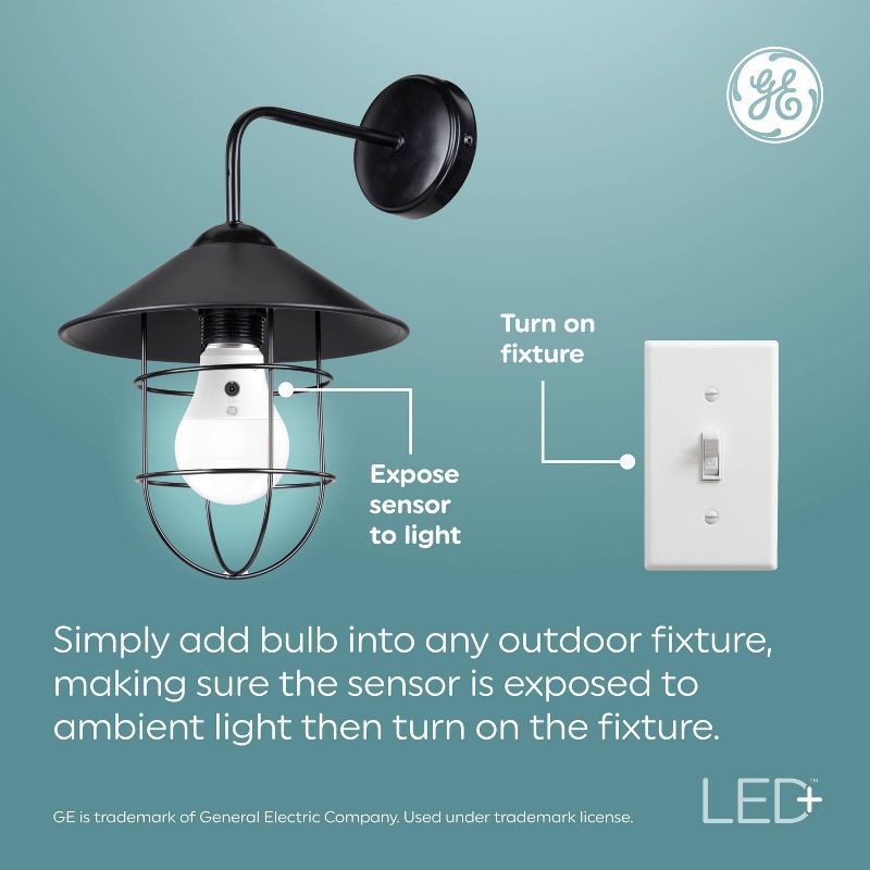 slide 3 of 6, GE Household Lighting GE 2pk LED+ Dusk to Dawn A19 LED Outdoor Light Bulbs Soft White: 9 Watt, 800 Lumens, E26 Base, 22.8-Year Life, 2 ct