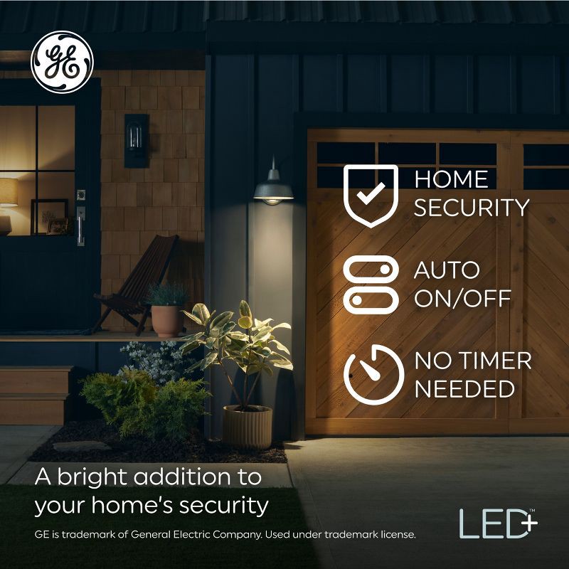 slide 6 of 6, GE Household Lighting GE 2pk LED+ Dusk to Dawn A19 LED Outdoor Light Bulbs Soft White: 9 Watt, 800 Lumens, E26 Base, 22.8-Year Life, 2 ct