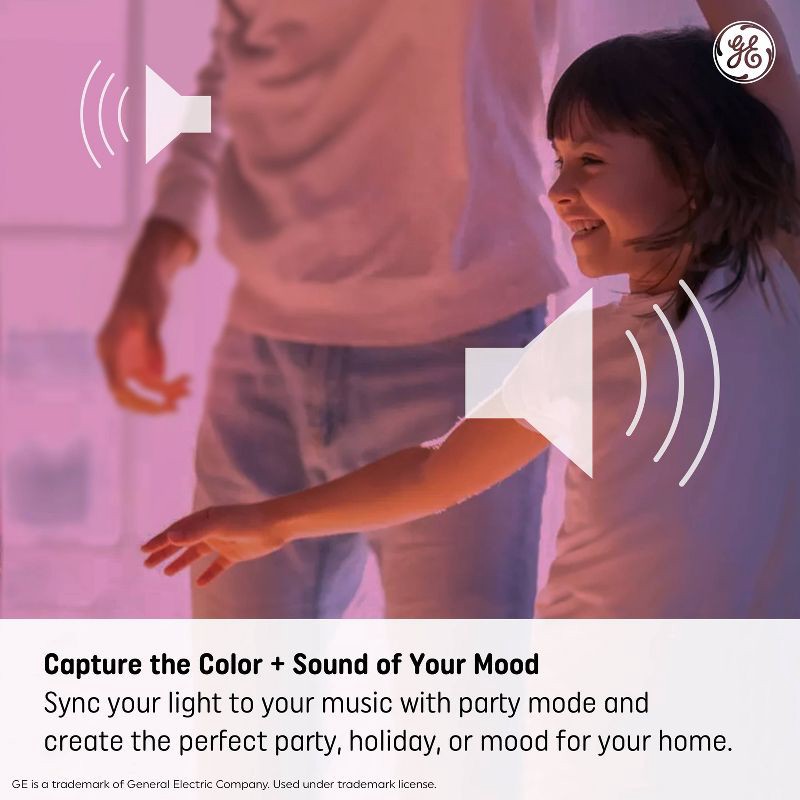 slide 4 of 7, GE Household Lighting GE LED+ Speaker and Color Changing A21 LED Light Bulb: Bluetooth Light Bulb with Speaker, 760 Lumens, E26 Base, 1 ct