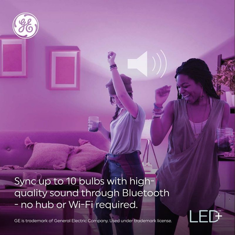 slide 7 of 7, GE Household Lighting GE LED+ Speaker and Color Changing A21 LED Light Bulb: Bluetooth Light Bulb with Speaker, 760 Lumens, E26 Base, 1 ct