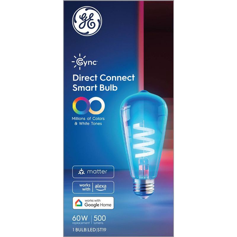 slide 2 of 15, GE Household Lighting GE CYNC Smart ST19 LED Edison Style Light Bulb Full Color: Color Changing, Alexa & Google Assistant Compatible, 60W Equivalent, 1 ct