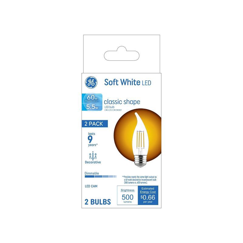 slide 1 of 1, General Electric GE 2pk 5.5 Watts Soft White Medium Base LED Decorative Light Bulbs, 2 ct