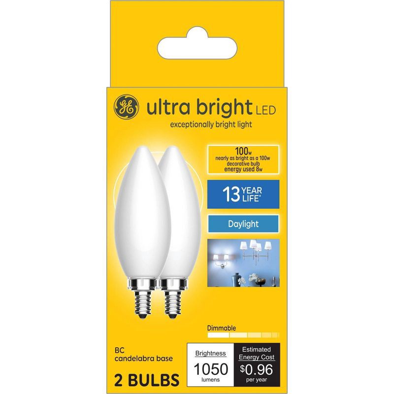 slide 4 of 5, GE Household Lighting GE 2pk 100W Ultra Bright LED BC Decorative Light Bulbs Daylight, 2 ct