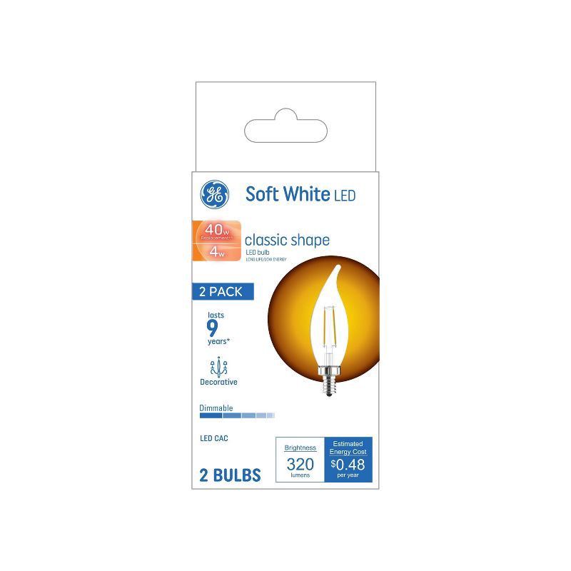 slide 1 of 1, General Electric GE 2pk 4 Watts Soft White Candelabra Base LED Decorative Light Bulbs, 2 ct