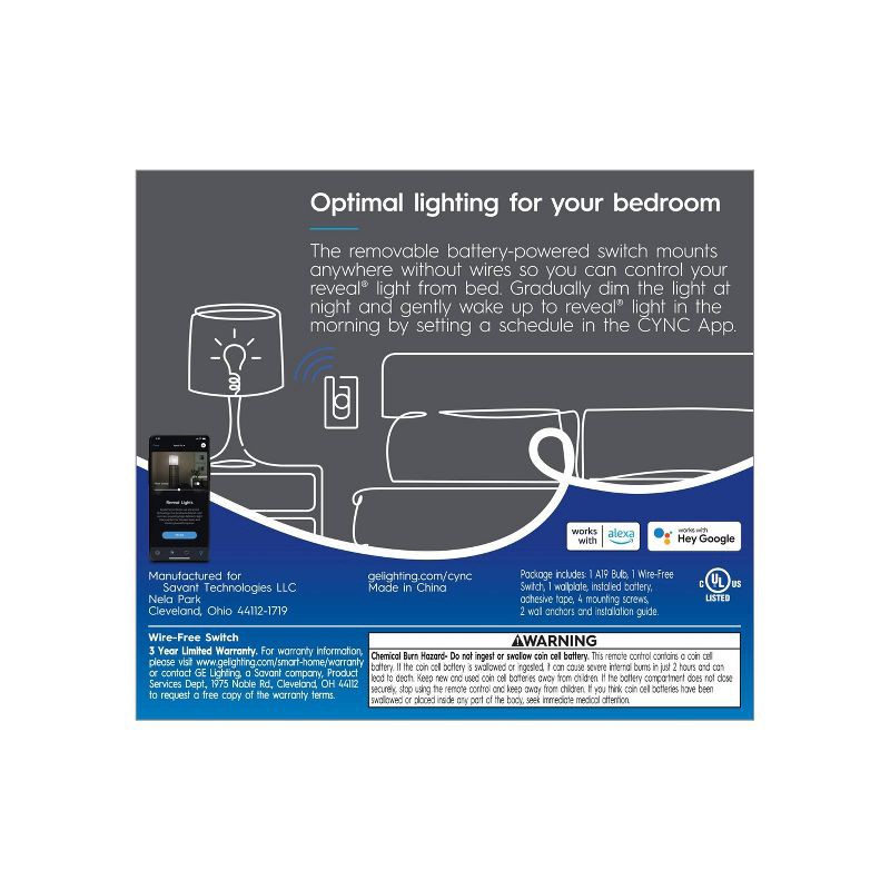 slide 2 of 5, General Electric GE CYNC Reveal Smart Light Bulb with Smart Wire-Free Dimmer Switch Bundle, 1 ct