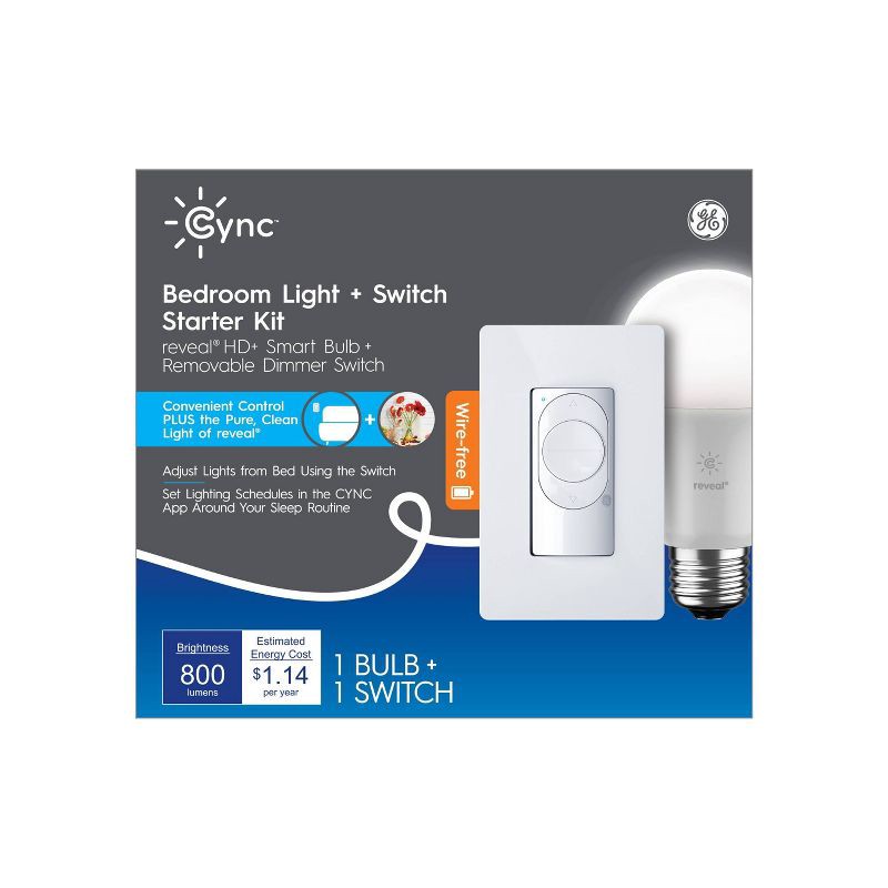 slide 1 of 5, General Electric GE CYNC Reveal Smart Light Bulb with Smart Wire-Free Dimmer Switch Bundle, 1 ct