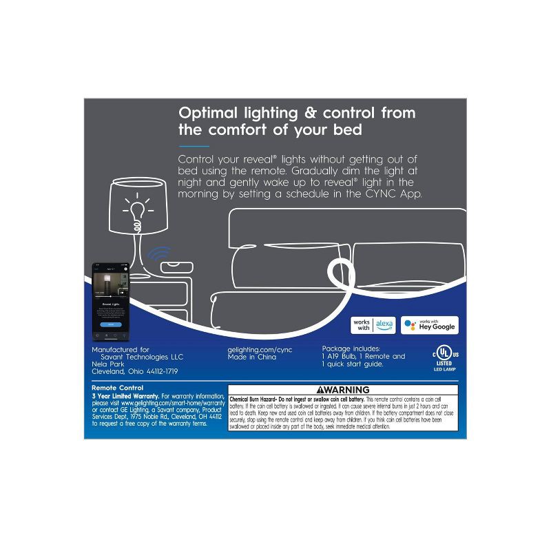 slide 2 of 5, General Electric GE CYNC Reveal Smart Light Bulb with Smart Dimmer Remote Bundle, 1 ct