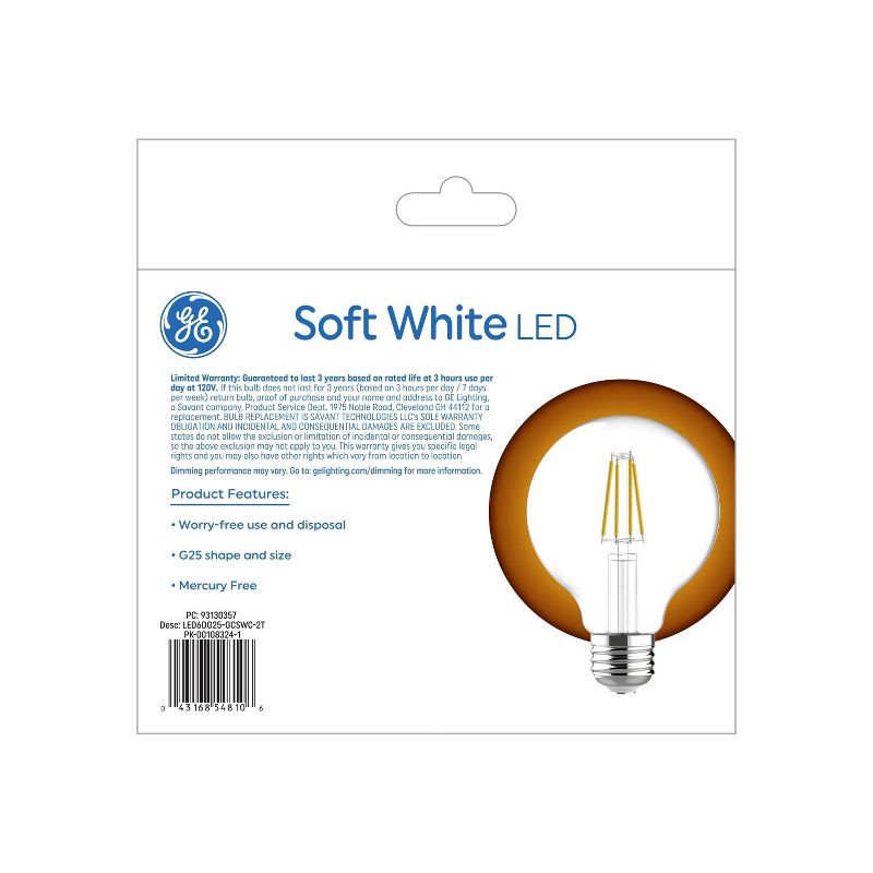 slide 2 of 4, General Electric GE 2pk 5.5 Watts Soft White Medium Base LED Globe Light Bulbs, 2 ct