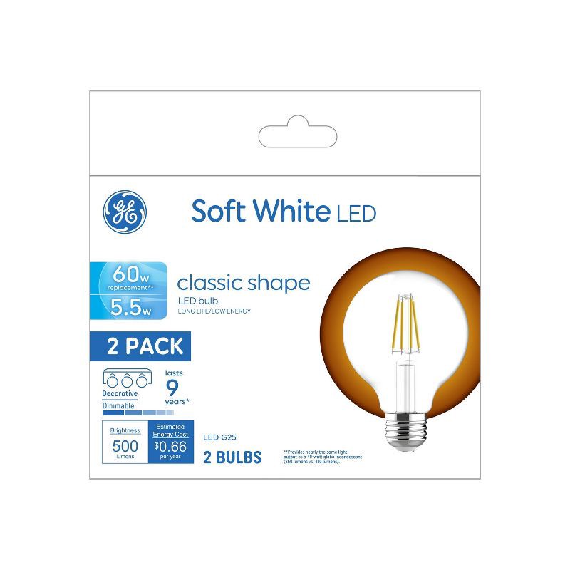 slide 1 of 4, General Electric GE 2pk 5.5 Watts Soft White Medium Base LED Globe Light Bulbs, 2 ct
