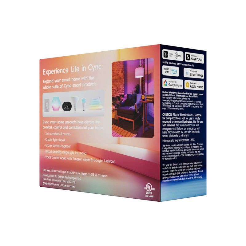 slide 2 of 8, GE Household Lighting GE 2pk CYNC Reveal Smart A21 LED Light Bulbs Full Color, 2 ct