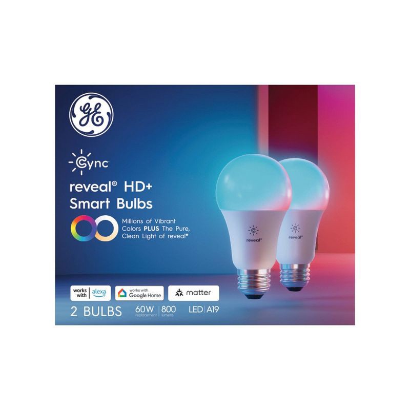 slide 3 of 8, GE Household Lighting GE 2pk CYNC Reveal Smart A21 LED Light Bulbs Full Color, 2 ct