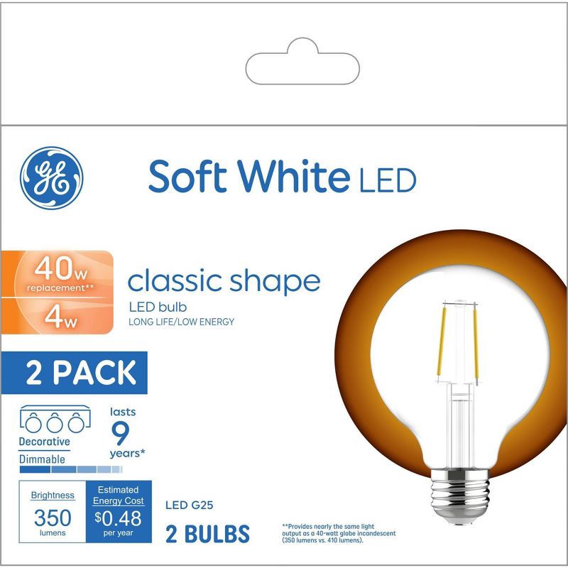 slide 5 of 5, General Electric GE 2pk 4 Watts Soft White Medium Base LED Globe Light Bulbs, 2 ct