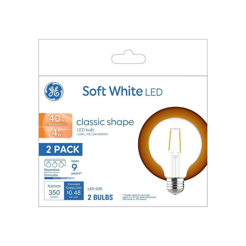 slide 1 of 5, General Electric GE 2pk 4 Watts Soft White Medium Base LED Globe Light Bulbs, 2 ct