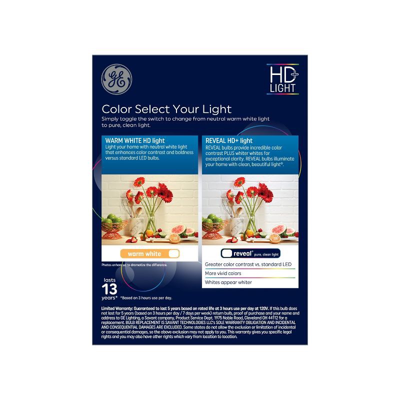 slide 3 of 5, GE Household Lighting GE 4pk 60W Color Select A15 LED Ceiling Fan Light Bulbs: Warm White, Dimmable, 800 Lumens, E26 Base, 13.7-Year Life, 4 ct