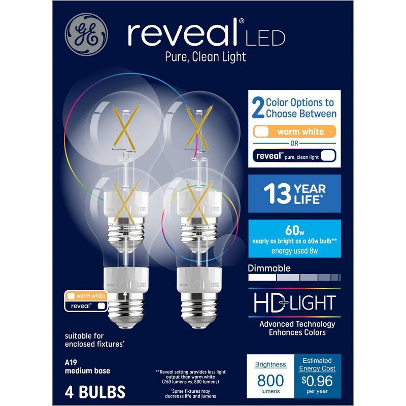 slide 4 of 5, GE Household Lighting GE 4pk 60W Color Select A15 LED Ceiling Fan Light Bulbs: Warm White, Dimmable, 800 Lumens, E26 Base, 13.7-Year Life, 4 ct
