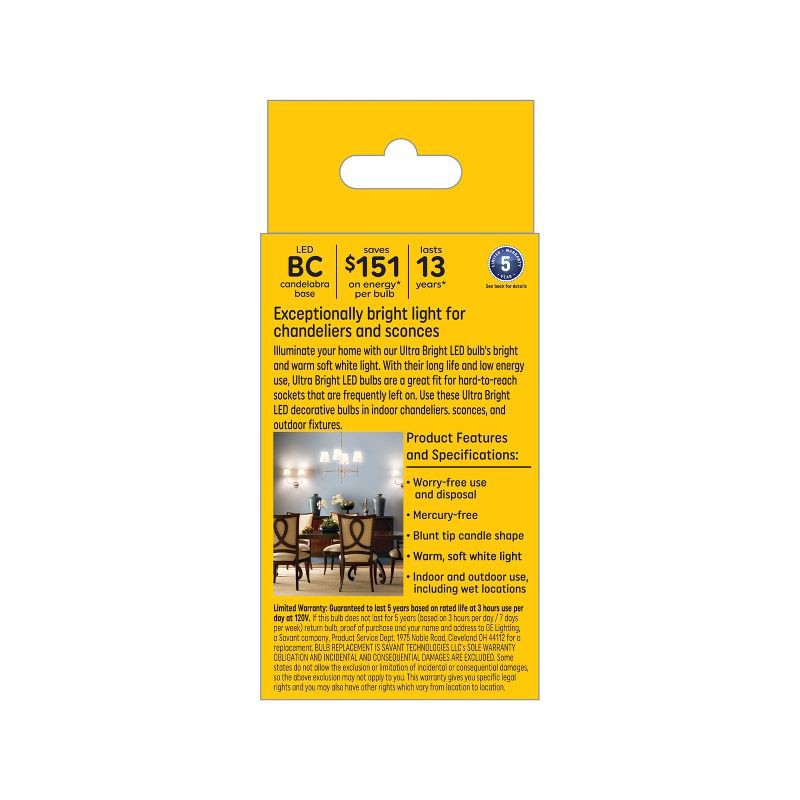 slide 2 of 5, GE Household Lighting GE 2pk 100W Ultra Bright LED BC Decorative Light Bulbs Soft White, 2 ct