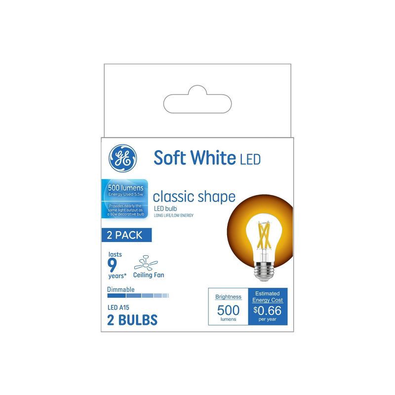 slide 1 of 1, General Electric GE 2pk 5.5 Watts Soft White Medium Base LED Ceiling Fan Light Bulbs, 2 ct