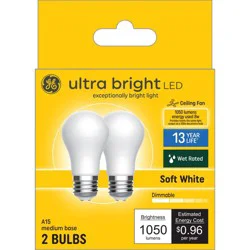 GE Household Lighting GE 2pk 100W Frost Ultra Bright A15 LED Ceiling Fan Light Bulbs Soft White