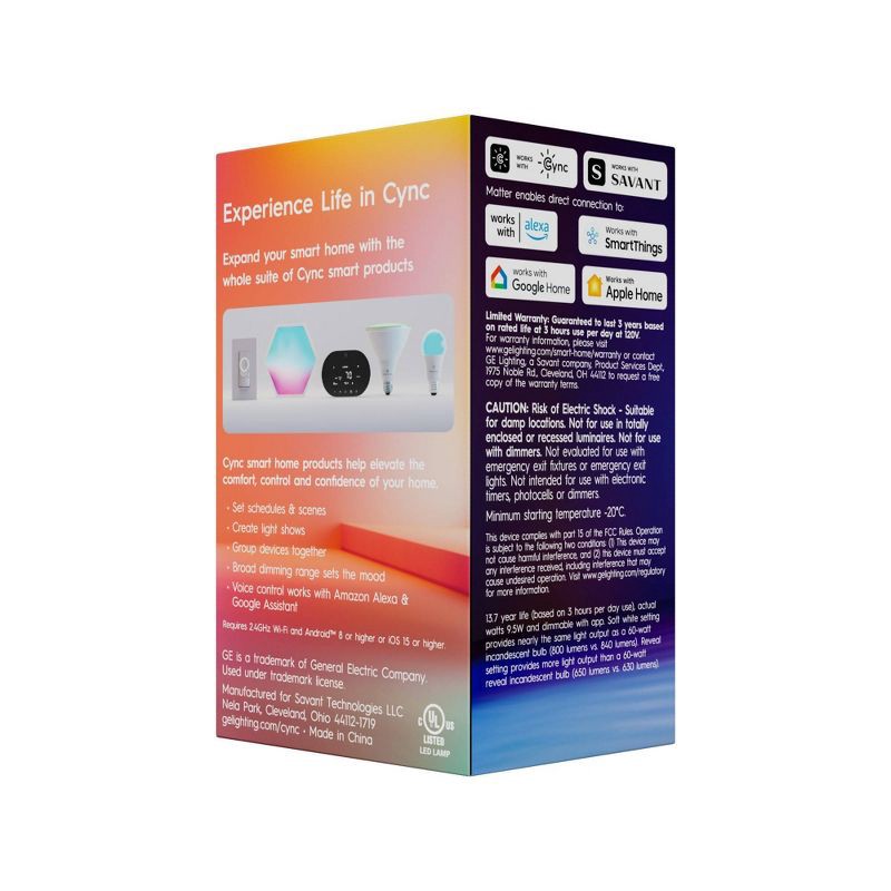 slide 2 of 9, GE Household Lighting GE CYNC Reveal Smart A21 LED Light Bulbs Full Color, 1 ct