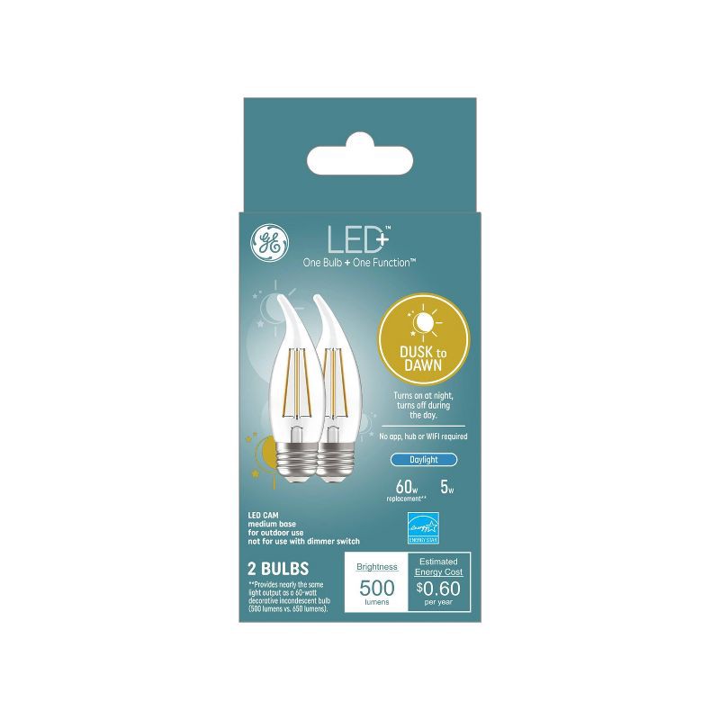 slide 1 of 5, General Electric GE 2pk 5 Watts Daylight Medium Base LED+ Dusk to Dawn Outdoor Decorative Light Bulbs, 2 ct