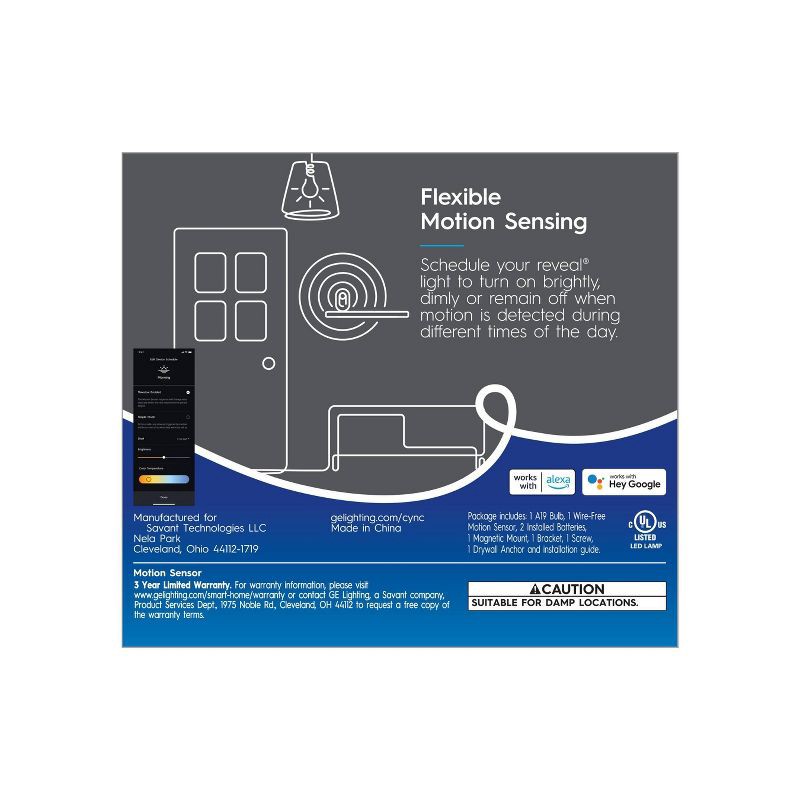 slide 2 of 5, General Electric GE CYNC Reveal Smart Full Color Light Bulb with Smart Wire Free Motion Sensor Bundle, 1 ct