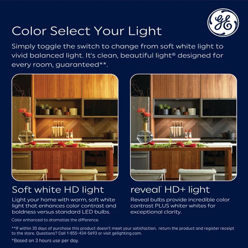 slide 4 of 8, GE Household Lighting GE 3pk 60W Color Select LED Decorative Light Bulbs Clear, 3 ct