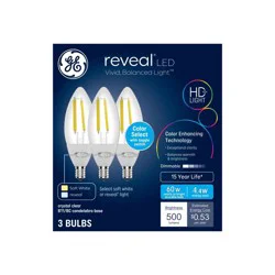 GE Household Lighting GE 3pk 60W Color Select LED Decorative Light Bulbs Clear