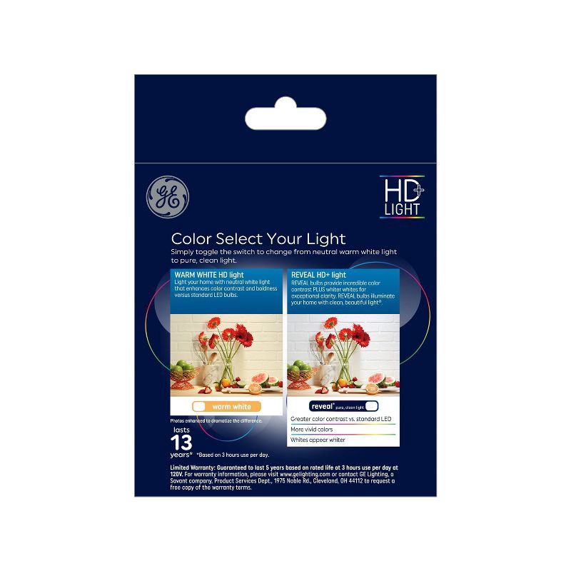 slide 2 of 5, GE Household Lighting GE 3pk 40W Color Select LED Decorative Light Bulbs Clear: Dimmable Candelabra Base E12, 2700K, 310 Lumens, 13.7-Year Life, 3 ct