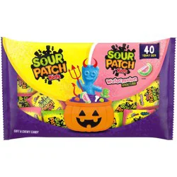 SOUR PATCH KIDS Original & Watermelon Soft & Chewy Gummy Halloween Variety Pack Bulk Candy Bag - 22oz/40ct