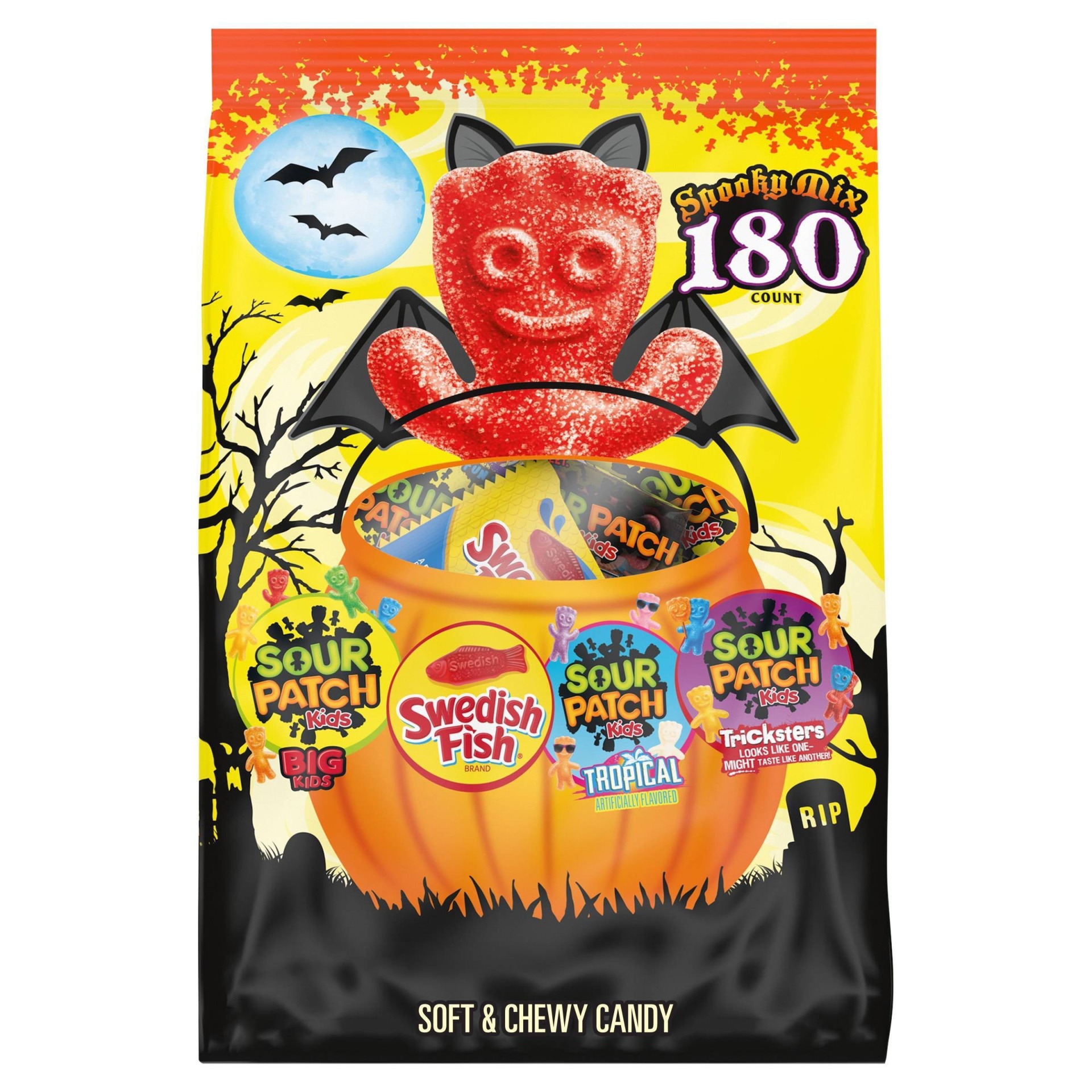 slide 1 of 7, Sour Patch Kids & Swedish Fish Halloween Candy Variety Pack Treat Size - 60oz/180ct, 60 oz, 180 ct