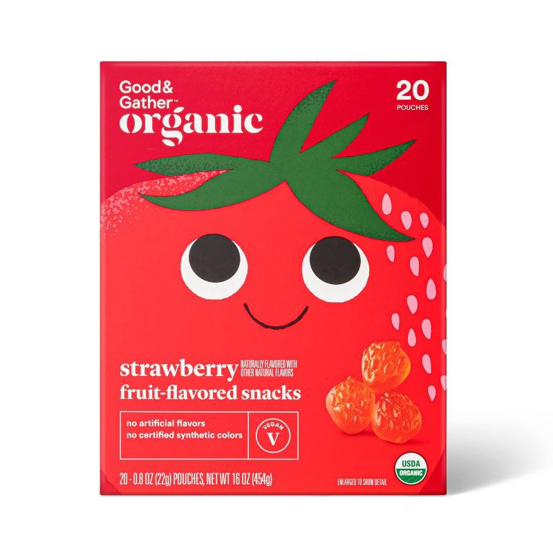 slide 1 of 4, Organic Strawberry Fruit Snacks - 20ct - Good & Gather™, 20 ct