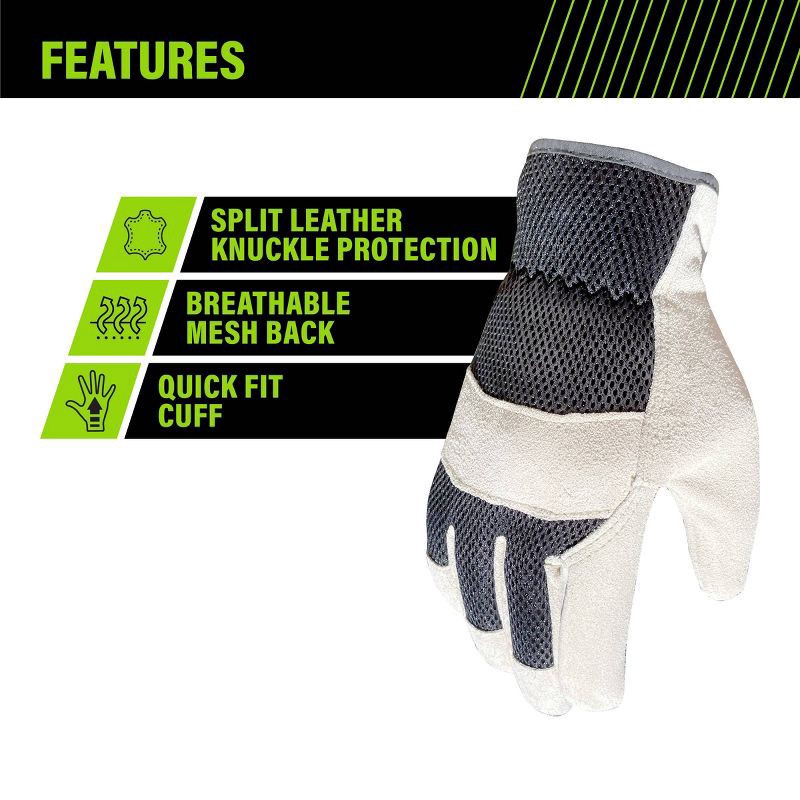 slide 2 of 5, AWP Leather Cowhide Palm and Breathable Mesh - Black, 1 ct