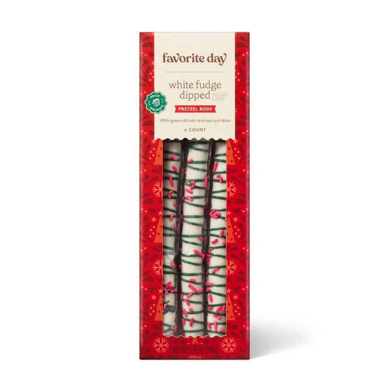 slide 1 of 3, Christmas White Fudge Green Drizzle Red Sprinkles Pretzel Rods - 5.25oz/6ct - Favorite Day™, 5.25 oz, 6 ct