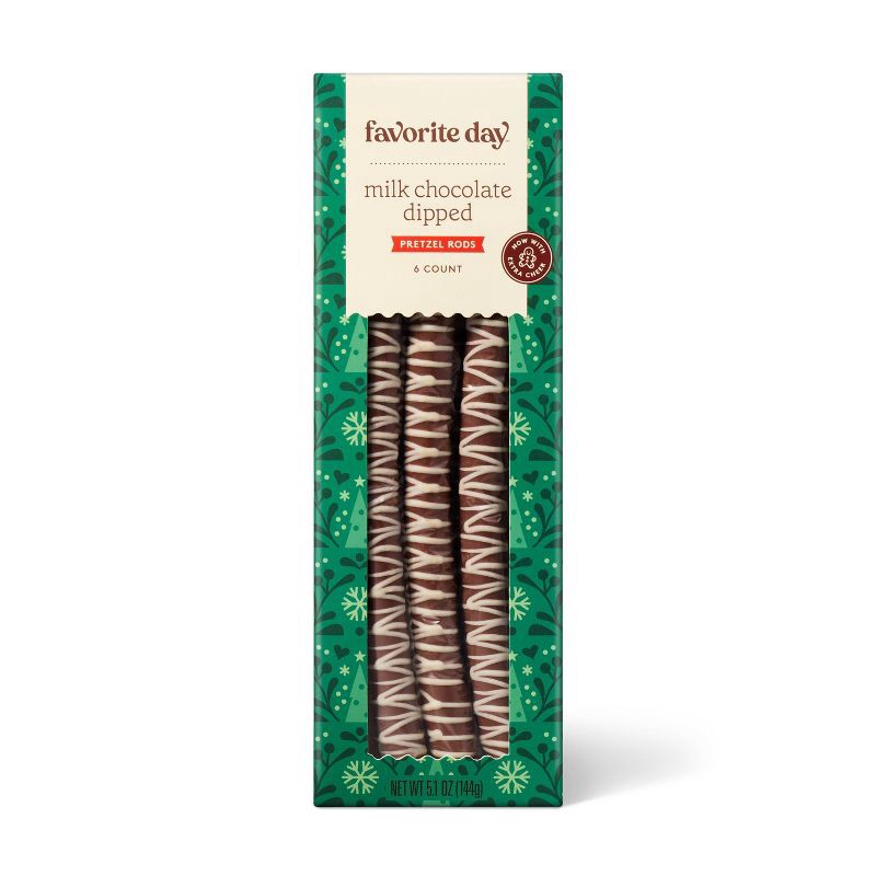 slide 1 of 3, Christmas Milk Chocolate Dipped and White Drizzled Pretzel Rods - 5.1oz/6ct - Favorite Day™, 6 ct; 5.1 oz