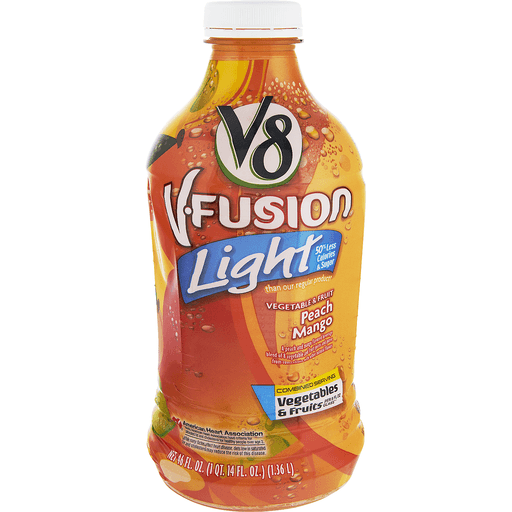 slide 3 of 8, V8 V-Fusion Light Peach Mango, 46 fl oz