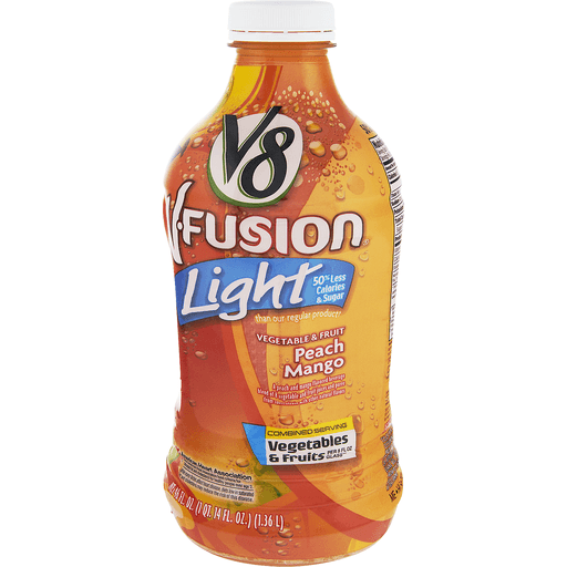 slide 5 of 8, V8 V-Fusion Light Peach Mango, 46 fl oz
