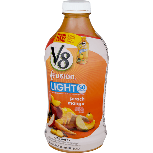 slide 6 of 8, V8 V-Fusion Light Peach Mango, 46 fl oz