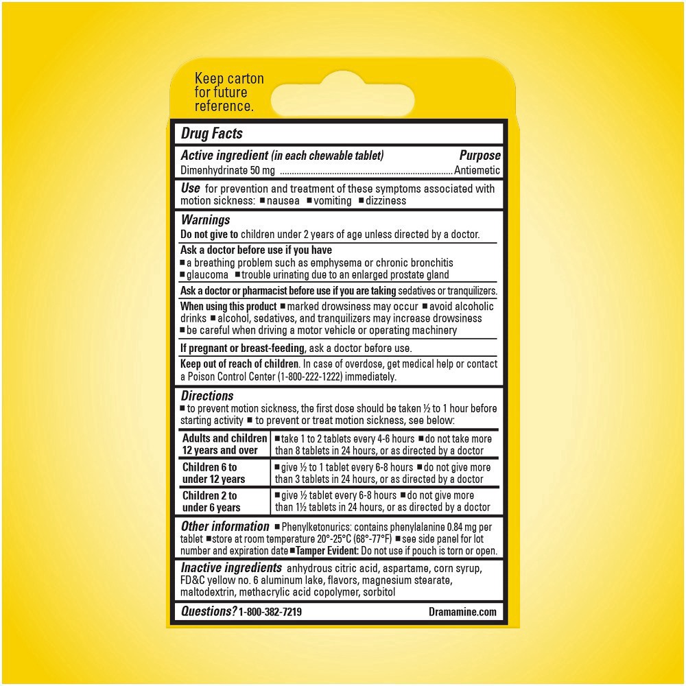 slide 6 of 6, Dramamine Tablets Chewable Motion Sickness 4 Tablets, 4 ct