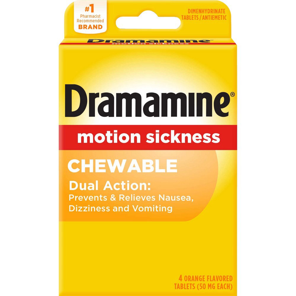 slide 2 of 6, Dramamine Tablets Chewable Motion Sickness 4 Tablets, 4 ct