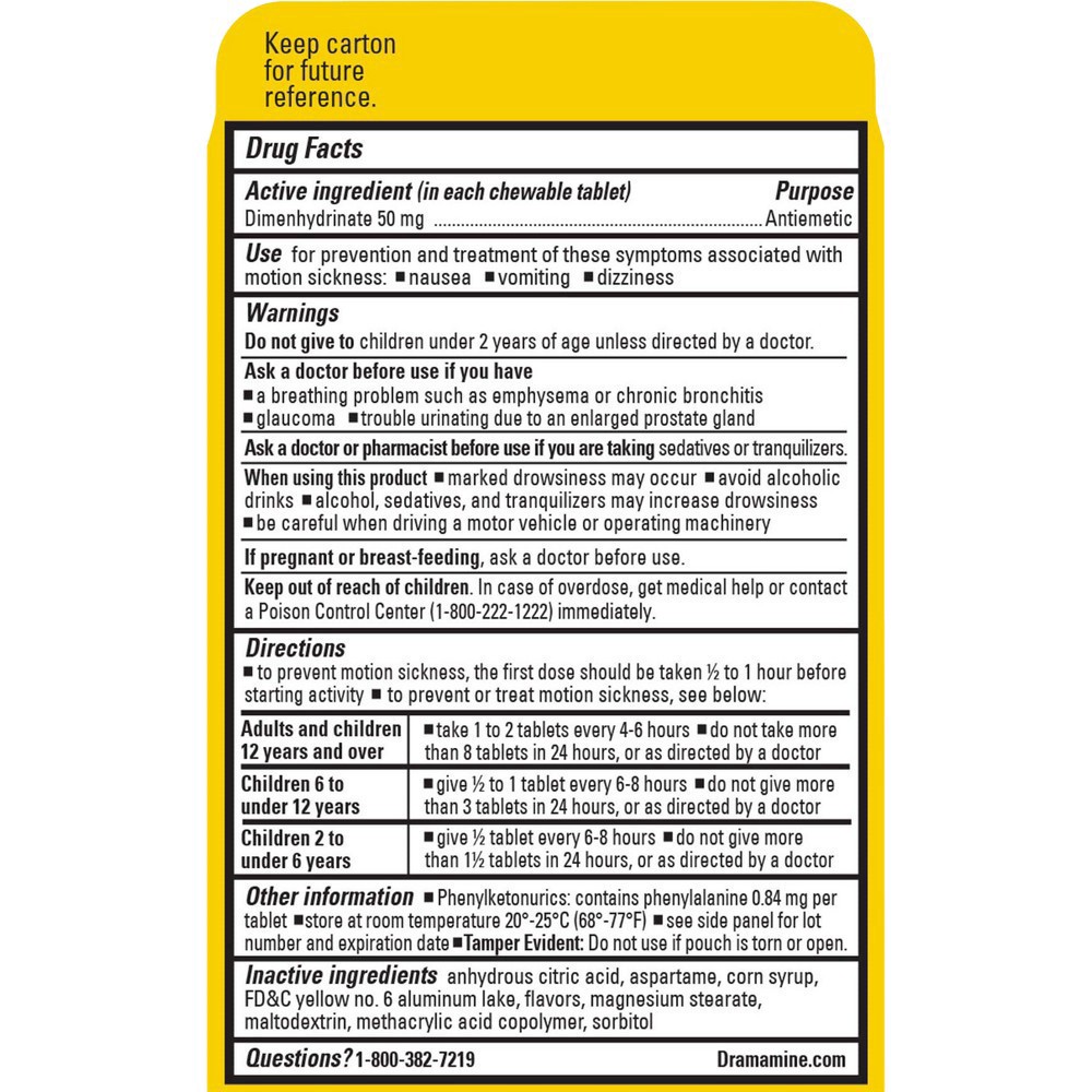 slide 4 of 6, Dramamine Tablets Chewable Motion Sickness 4 Tablets, 4 ct