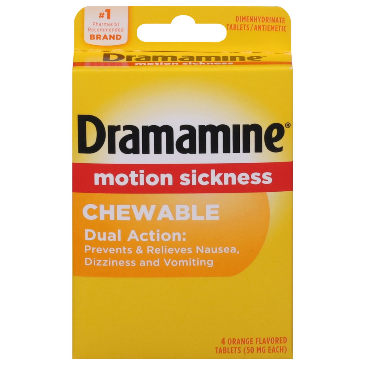 slide 1 of 6, Dramamine Tablets Chewable Motion Sickness 4 Tablets, 4 ct
