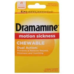 Dramamine Motion Sickness Relief - Chewable Orange Flavor, 4 Count
