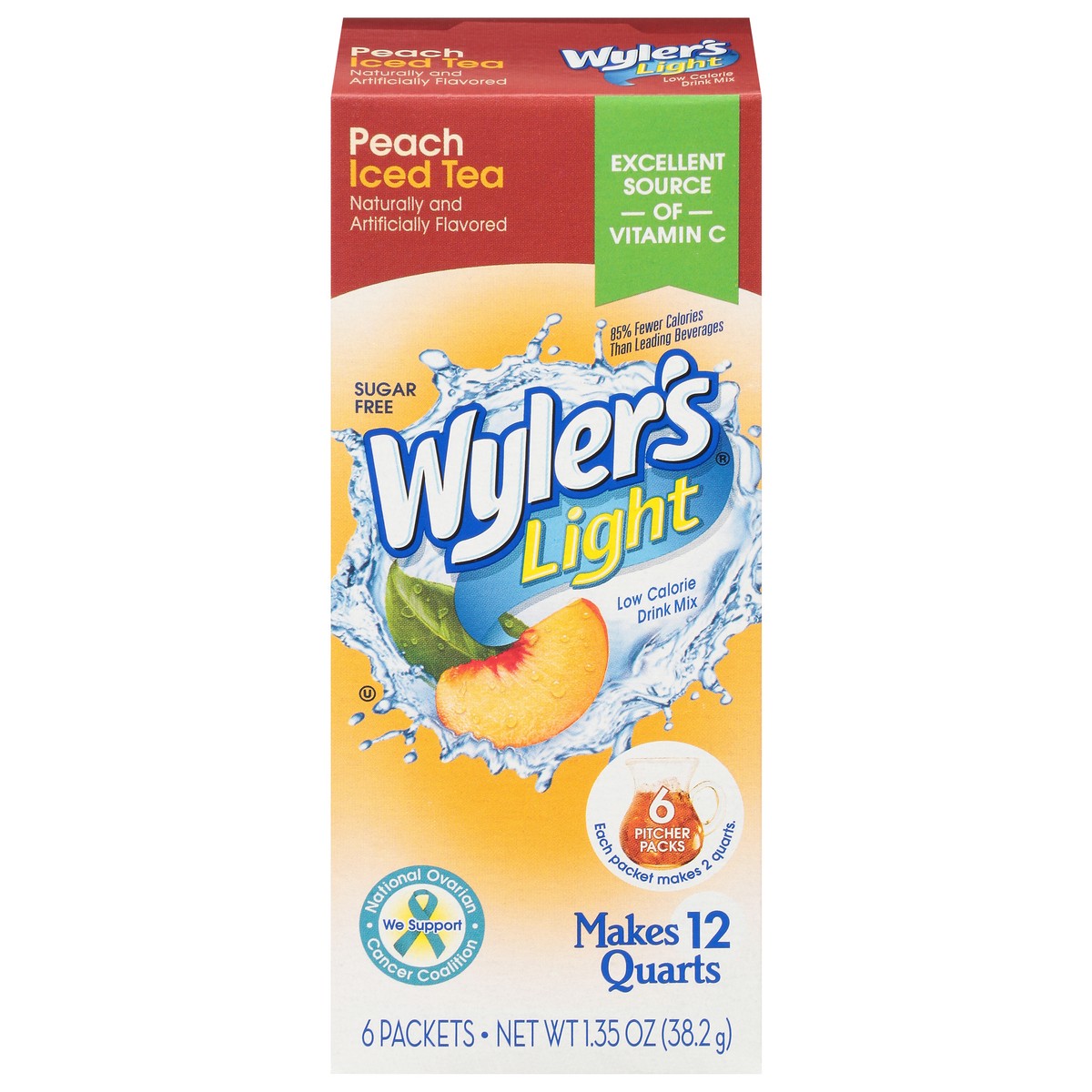 slide 1 of 9, Wyler's Light Low Calorie Peach Iced Tea Drink Mix - 6 ct, 6 ct